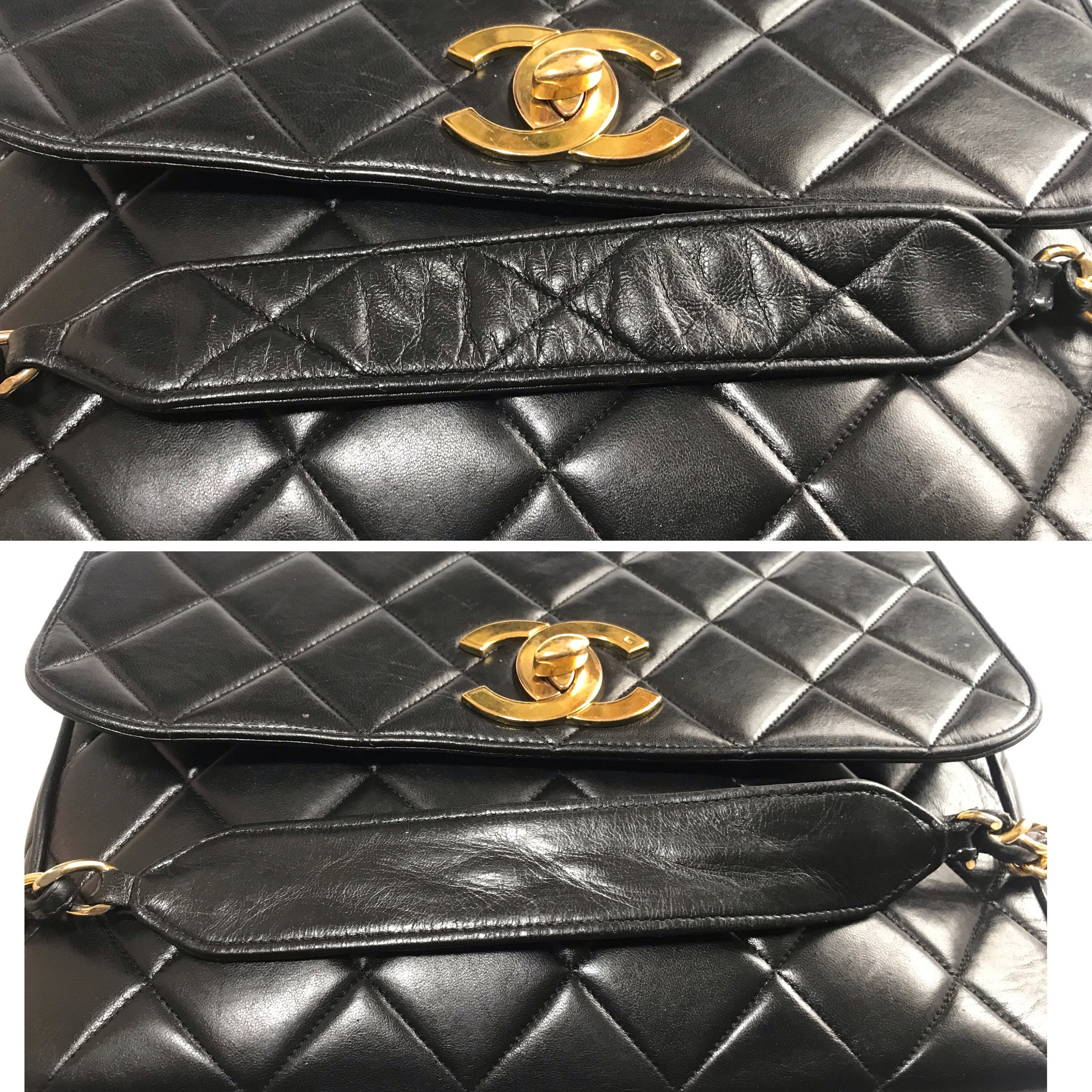 Vintage Chanel Classic Large Black Lambskin 2.55 Square Shape 