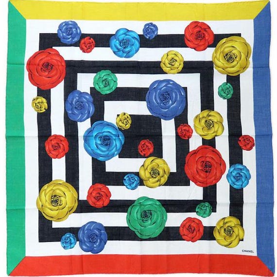 Vintage Chanel Black and White Geometric Pattern and Red, Yellow