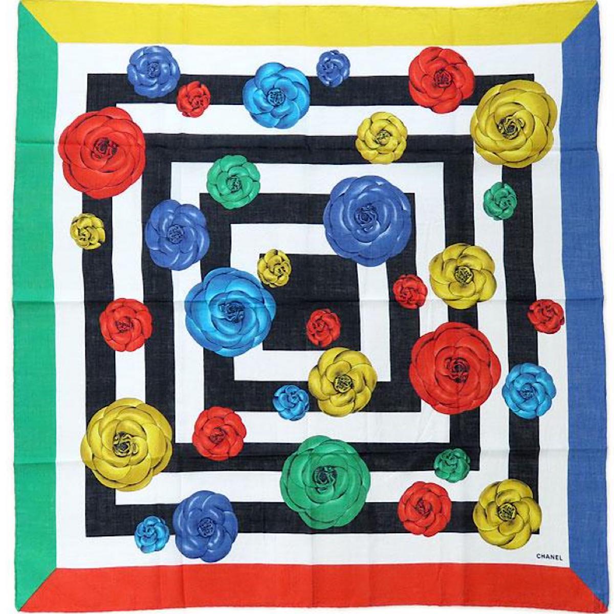 Vintage Chanel Black and White Geometric Pattern and Red, Yellow