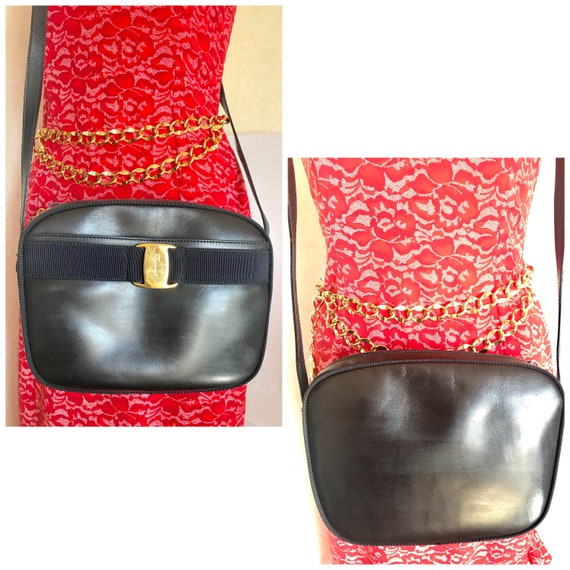 Iconic top handle leather handbag Salvatore Ferragamo Navy in Leather -  38550245