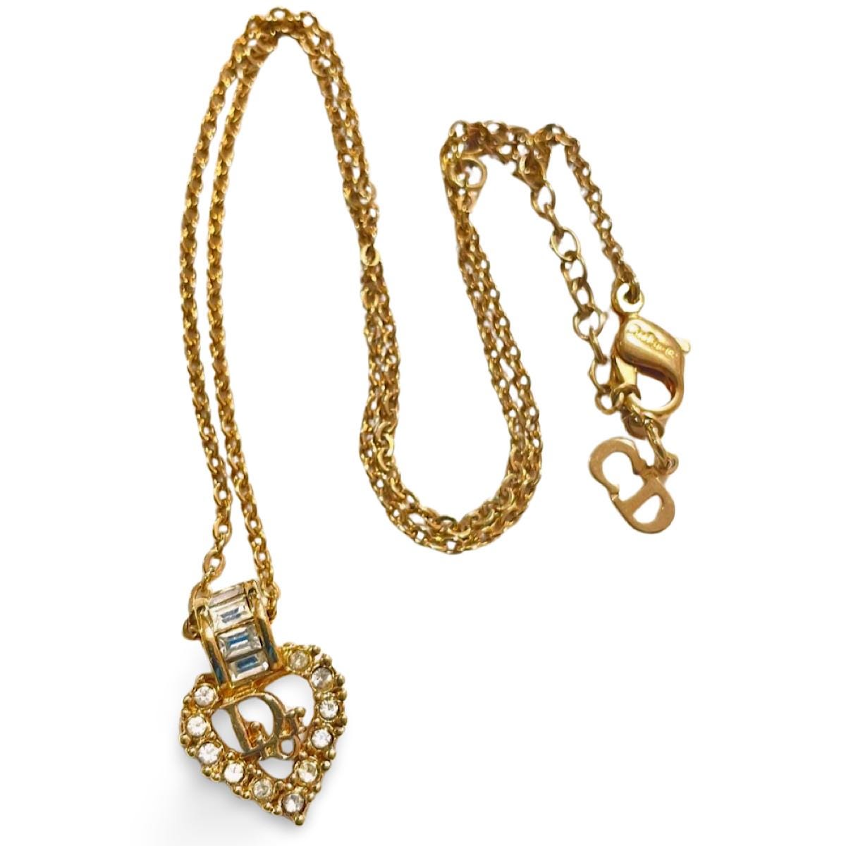 Vintage Christian Dior Heart Top Necklace With Rhinestone