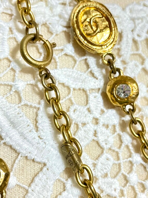 Vintage CHANEL chain and crystal glass necklace w… - image 6