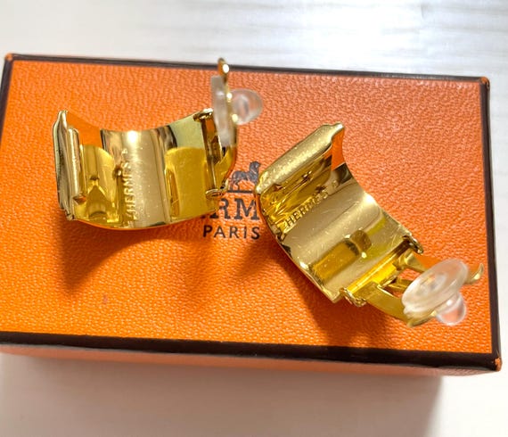 Vintage Hermes Cloisonne Enamel Golden Earrings With Blue Fox