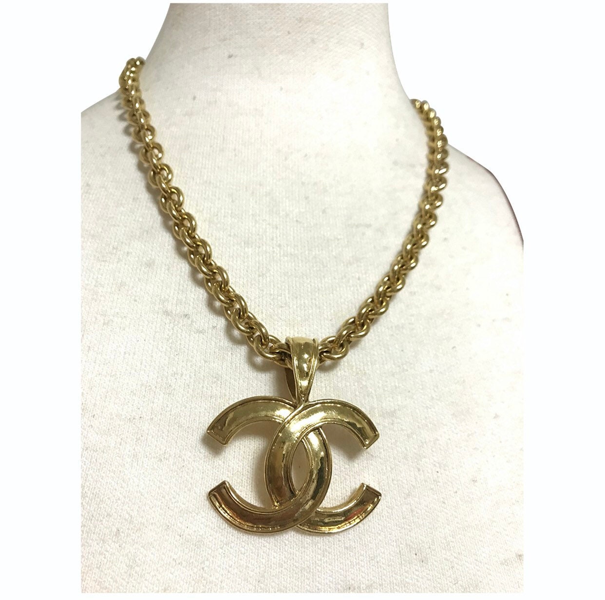 Vintage CHANEL Golden Chain Necklace With Large CC Mark Logo 