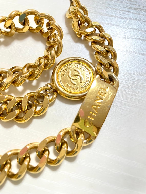 Vintage CHANEL Golden Thick Chain Belt With a CC Charm and 