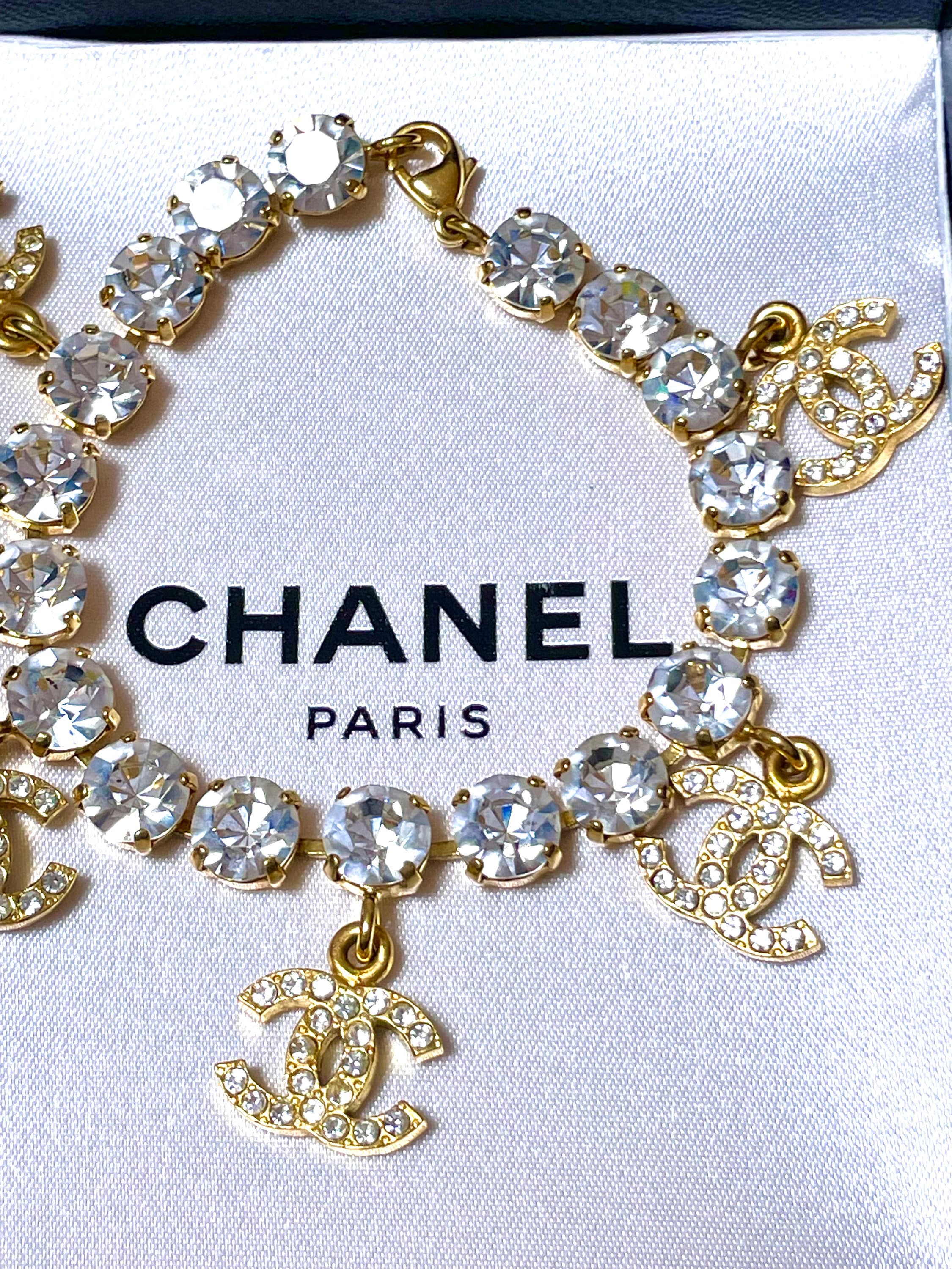 Vintage Chanel Bracelet With Crystal and CC Charms. Must