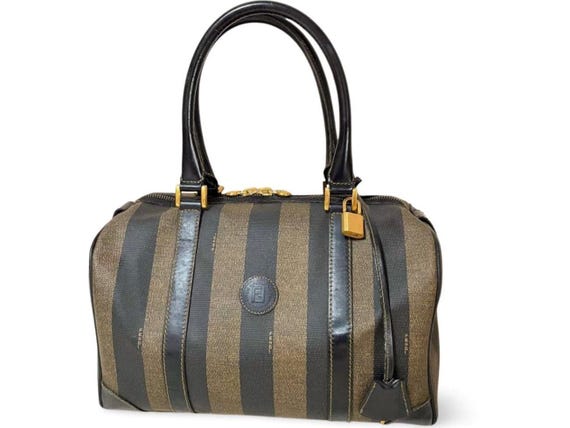 Vintage FENDI Black & Gray Pecan Stripe Speedy/duffle Style