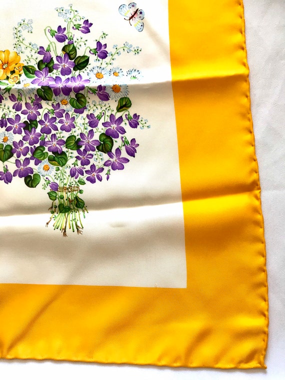 Vintage Gucci Classic Yellow Scarf With Multicolor Flora Prints