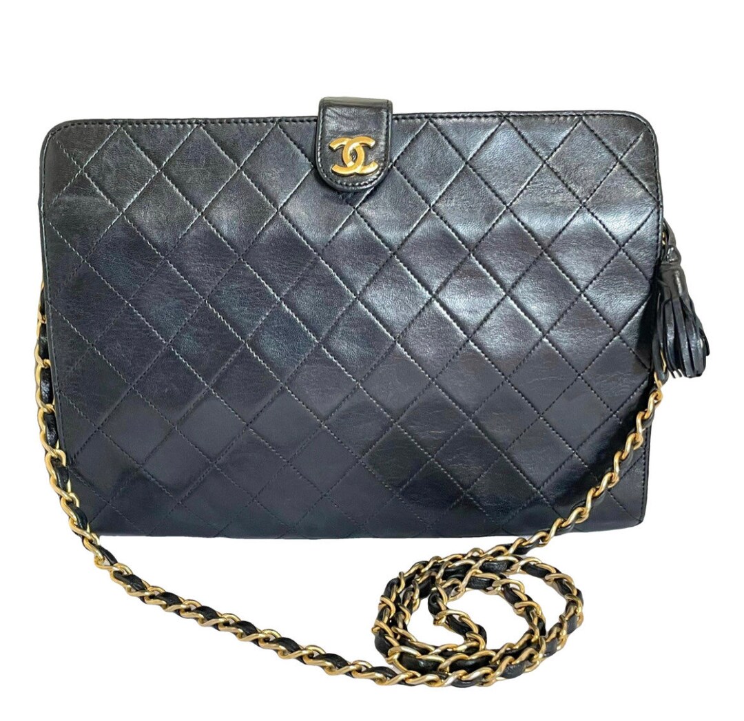 Vintage CHANEL Black Leather “diary Book” 2.55 Flap Shoulder Bag | Gold ...