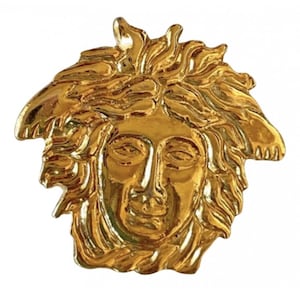 Vintage Gianni Versace gold medusa head face brooch. Can be hat, jacket pin. Great gift idea. 070609k4m