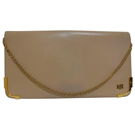 Vintage Bally nude beige leather chain shoulder b… - image 1