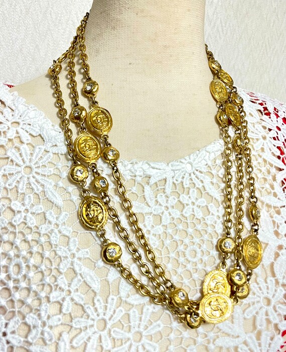 Vintage CHANEL chain and crystal glass necklace w… - image 10