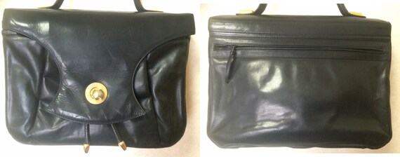 Vintage Bally Black Leather Retro Pop Design Bag, Business Purse