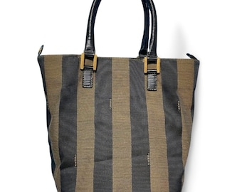 Vintage FENDI Zucca Monogram Tote Bag: Large Canvas & Leather