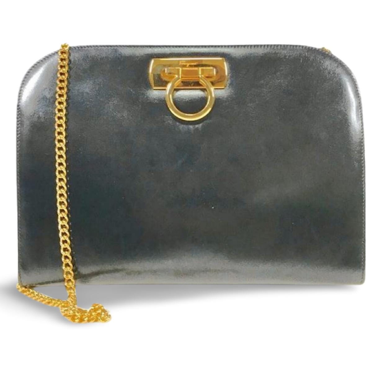 Vintage Salvatore Ferragamo Black Leather Shoulder Purse