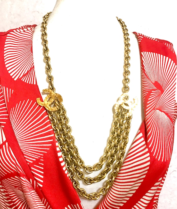 Chanel Vintage Gold Plated CC Matte Texture Long Necklace - LAR