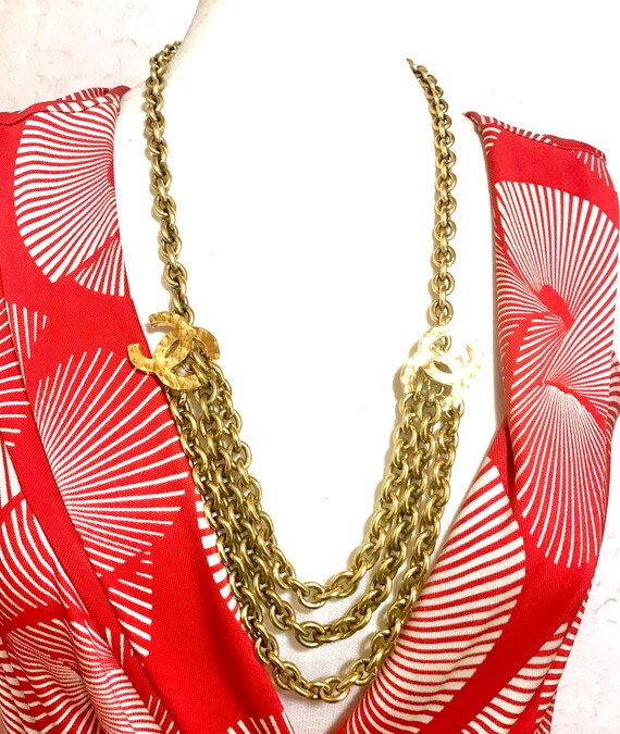 Chanel Vintage Gold Plated CC Matte Texture Long Necklace - LAR