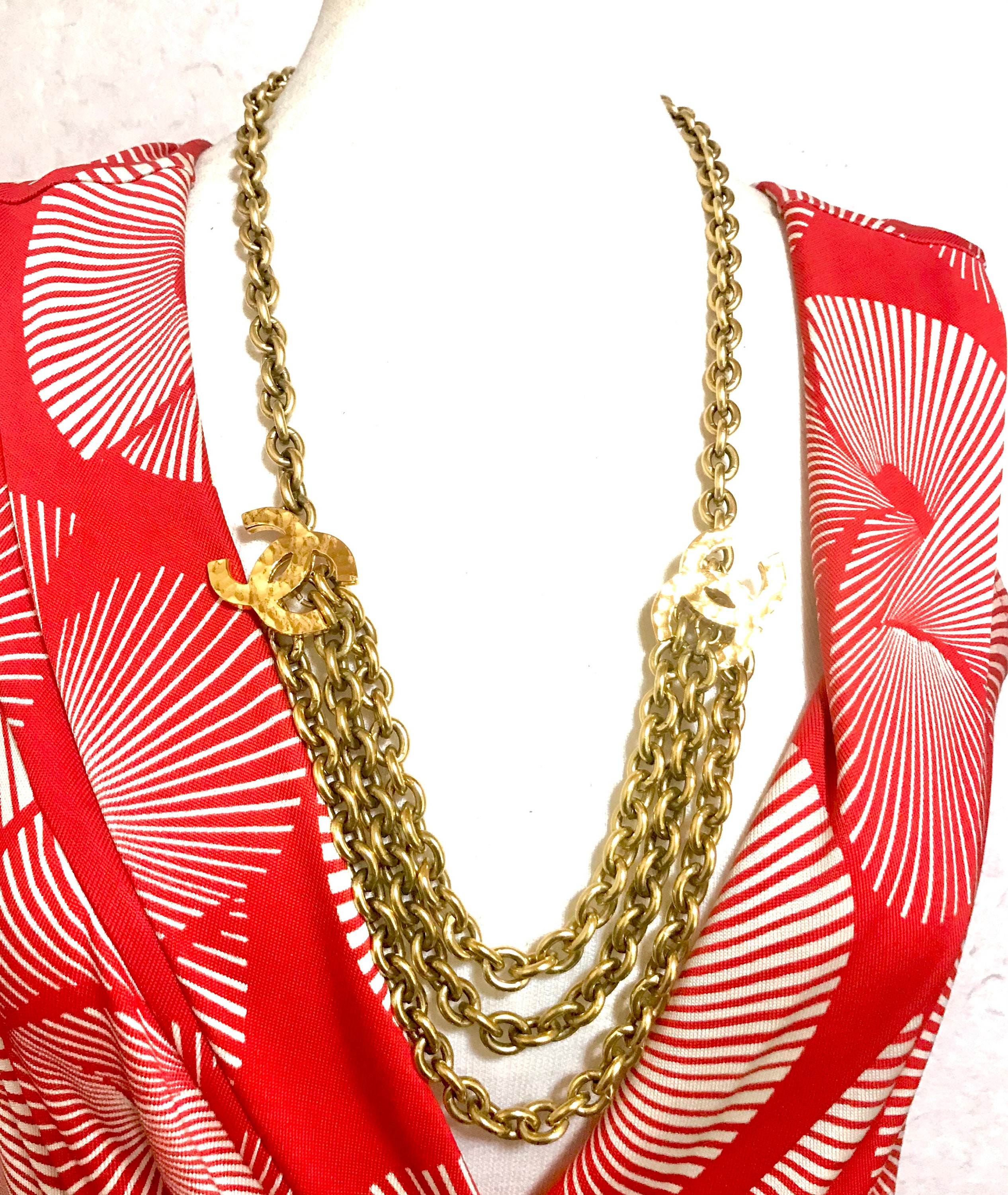 Vintage CHANEL Gold Chain Belt With Triple Layer Chains and