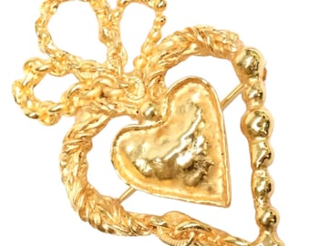 Vintage Christian Lacroix Gold Tone Edwardian Style Heart Brooch. Romantic Statement Jewelry. Made in France. 080612k3ys