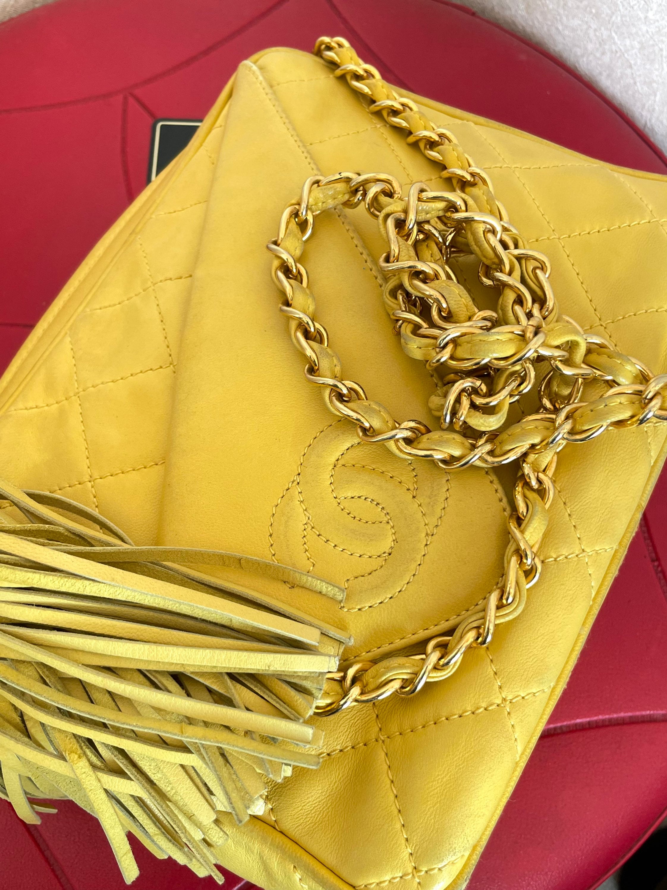 Chanel Yellow Quilted Patent Leather Large Frame Top Tote Bag