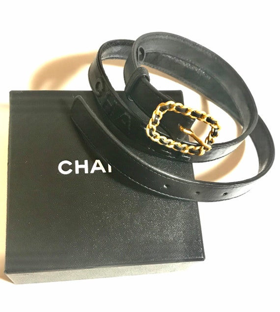 Vintage Chanel Belt Leather Metal Buckle CC Logo