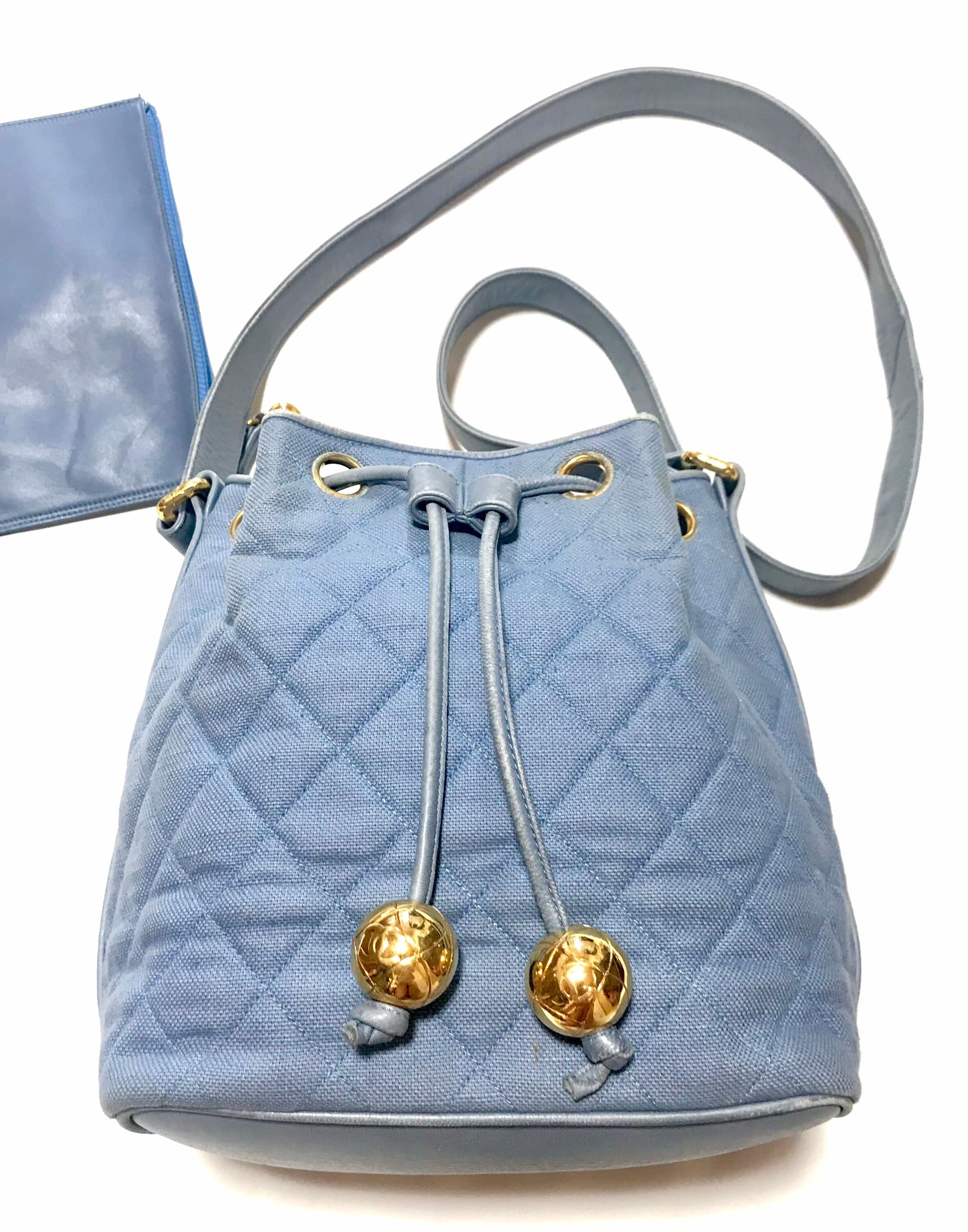 Vintage CHANEL Blue Quilted Canvas and Leather Combo Hobo -  Israel