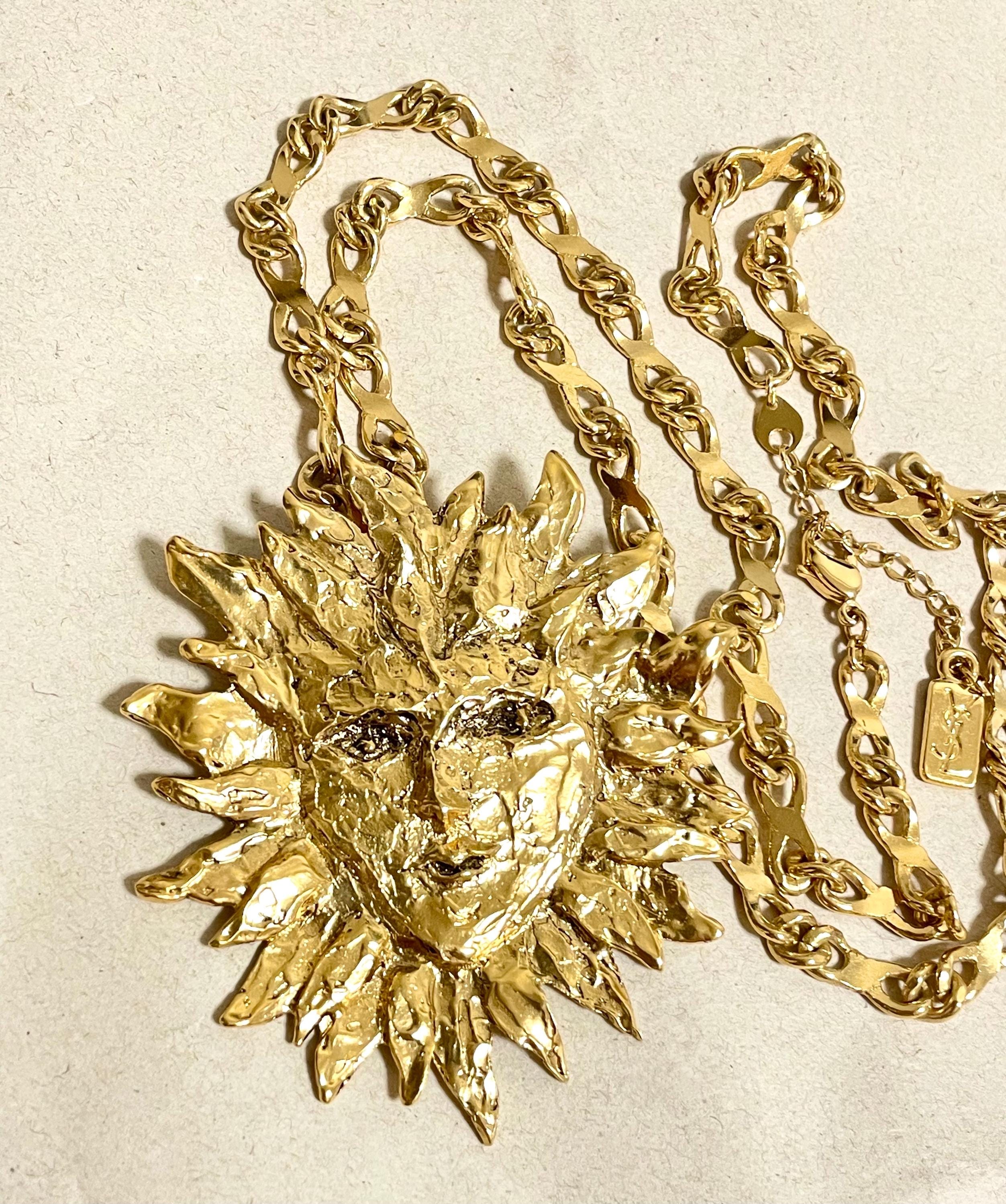 90s Vintage Yves Saint Laurent Sunburst Face Statement Necklace
