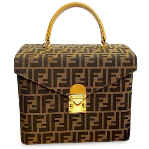 Vintage FENDI pecan jacquard fabric vanity purse, handbag with leather shoulder strap. A rare Fendi zucca vintage. 070403k1r
