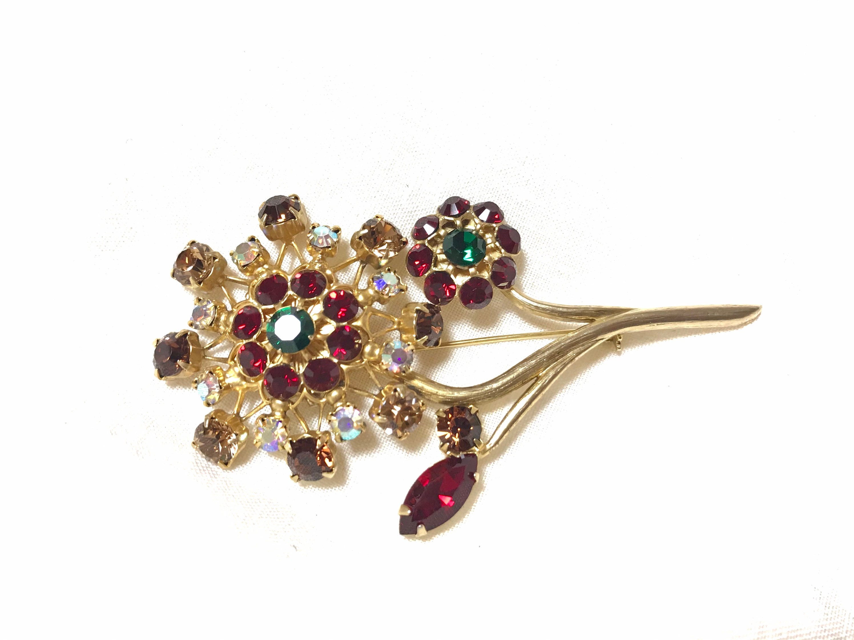 1990s Vintage YUKI TORII Crystal Flower Brooch Pin — Multicolor