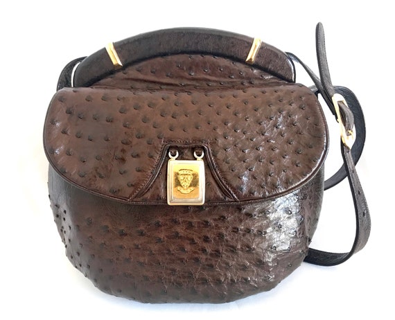 GUCCI brown Ostrich leather LARGE Shoulder Bag