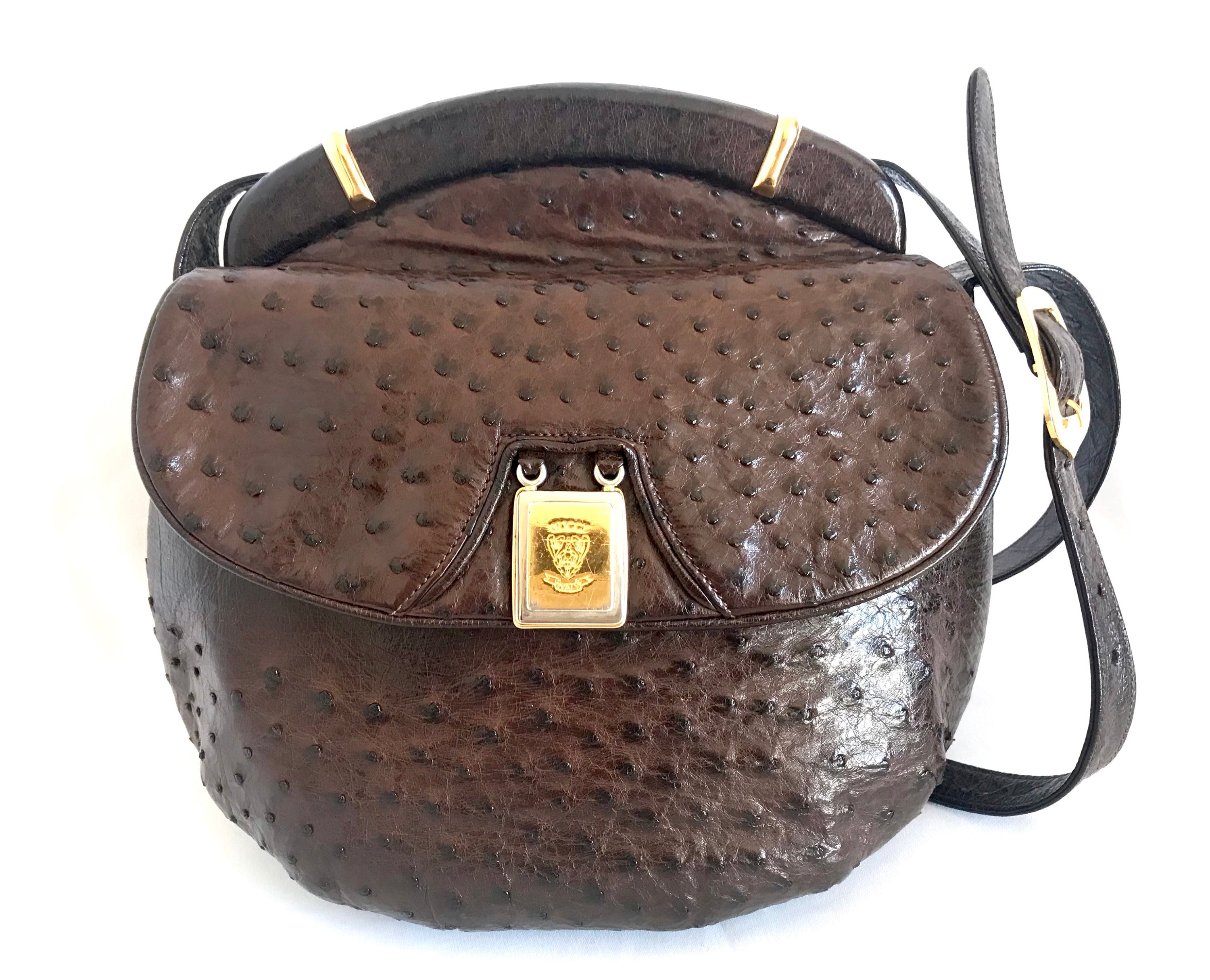 Ladies' Handbag Ostrich Leather Handles & Shoulder Strap Cognac & G -  jewelry - by owner - sale - craigslist