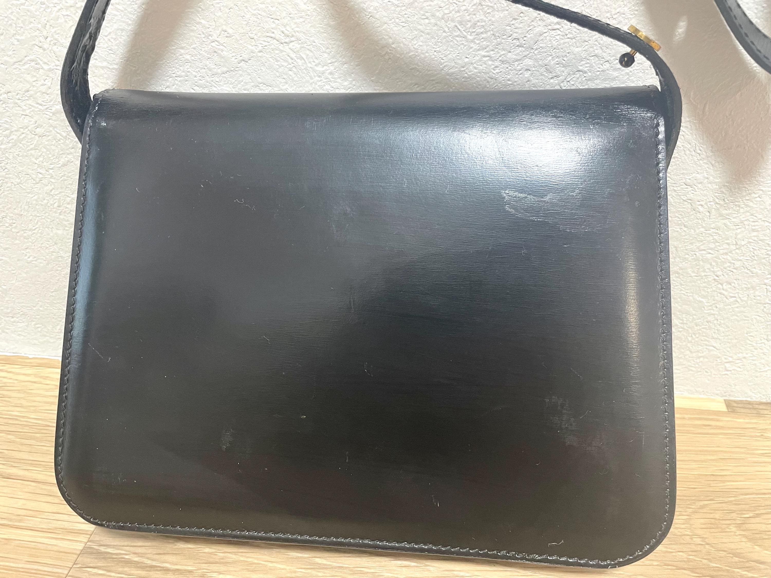 Vintage Lanvin Black Leather Shoulder Bag With Iconic Golden Logo