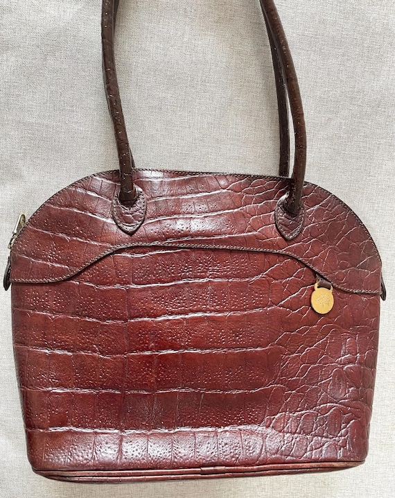 Vintage Mulberry Brown Croc-embossed Leather Tote | Bolide