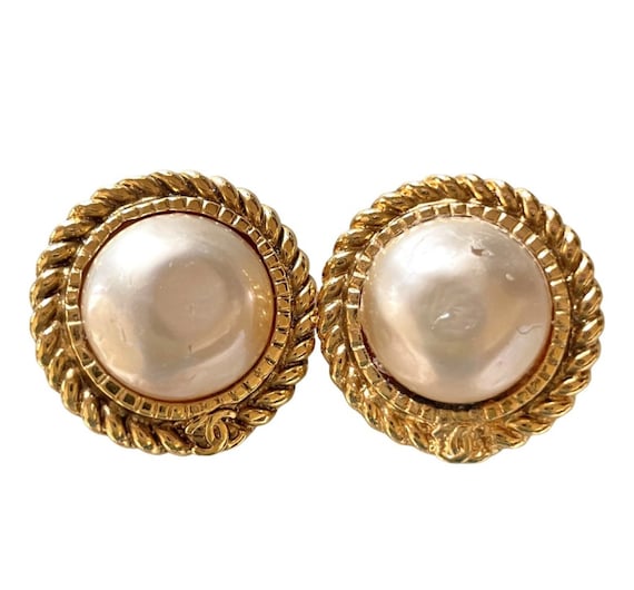 Buy Vintage CHANEL Golden Earrings With Pearl and CC Motif
