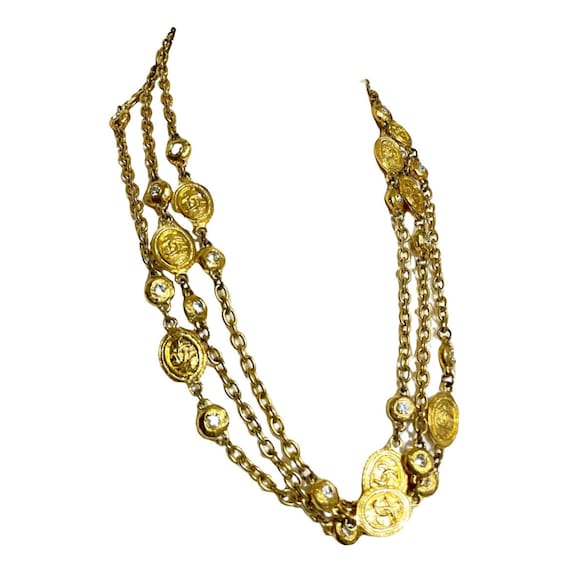 Vintage CHANEL chain and crystal glass necklace w… - image 1