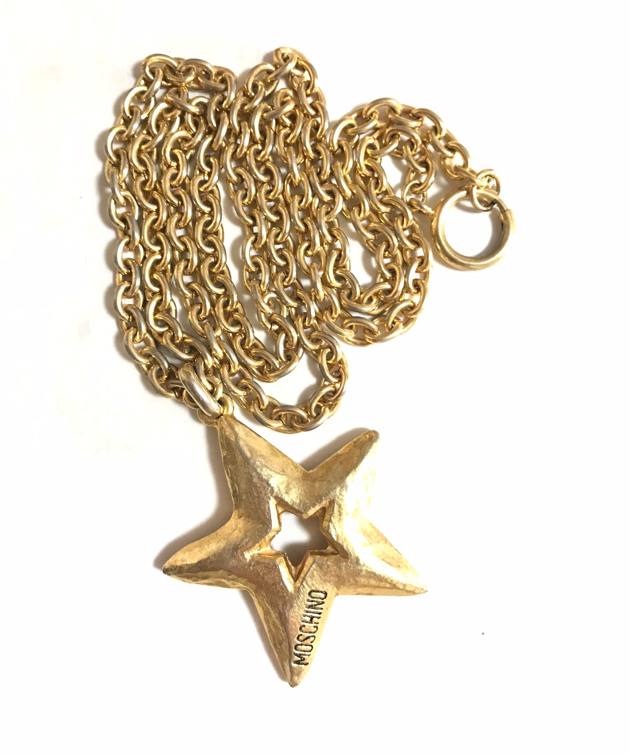 Vintage Moschino Gold Chain Necklace With Star Pendant — Logo 