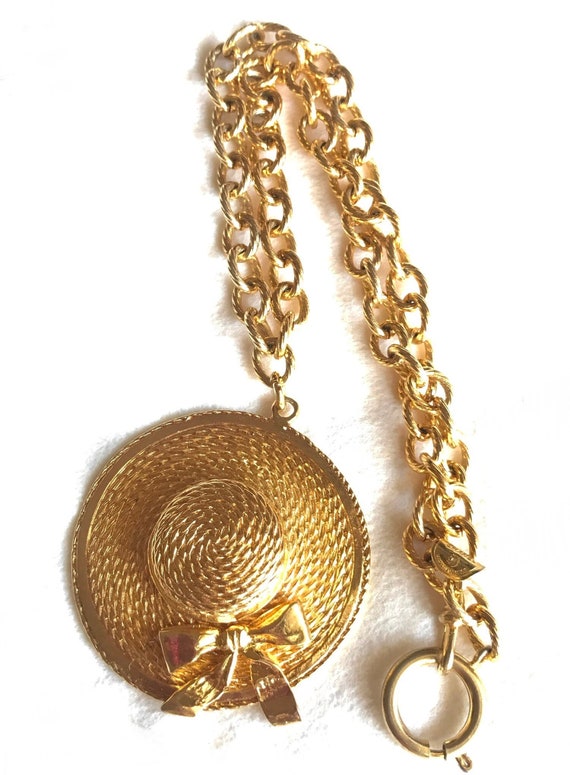 Vintage CHANEL Golden Chain Necklace With Dangling Hat Top