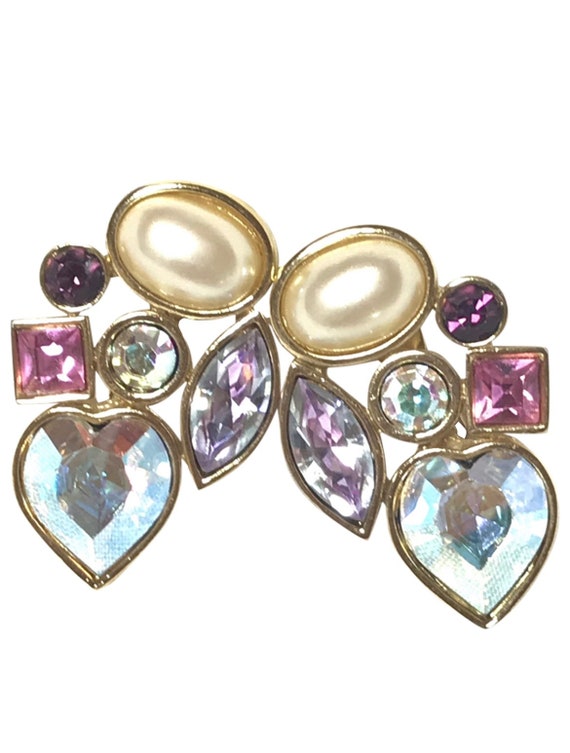 Vintage Yves Saint Laurent crystal and pearl earr… - image 1