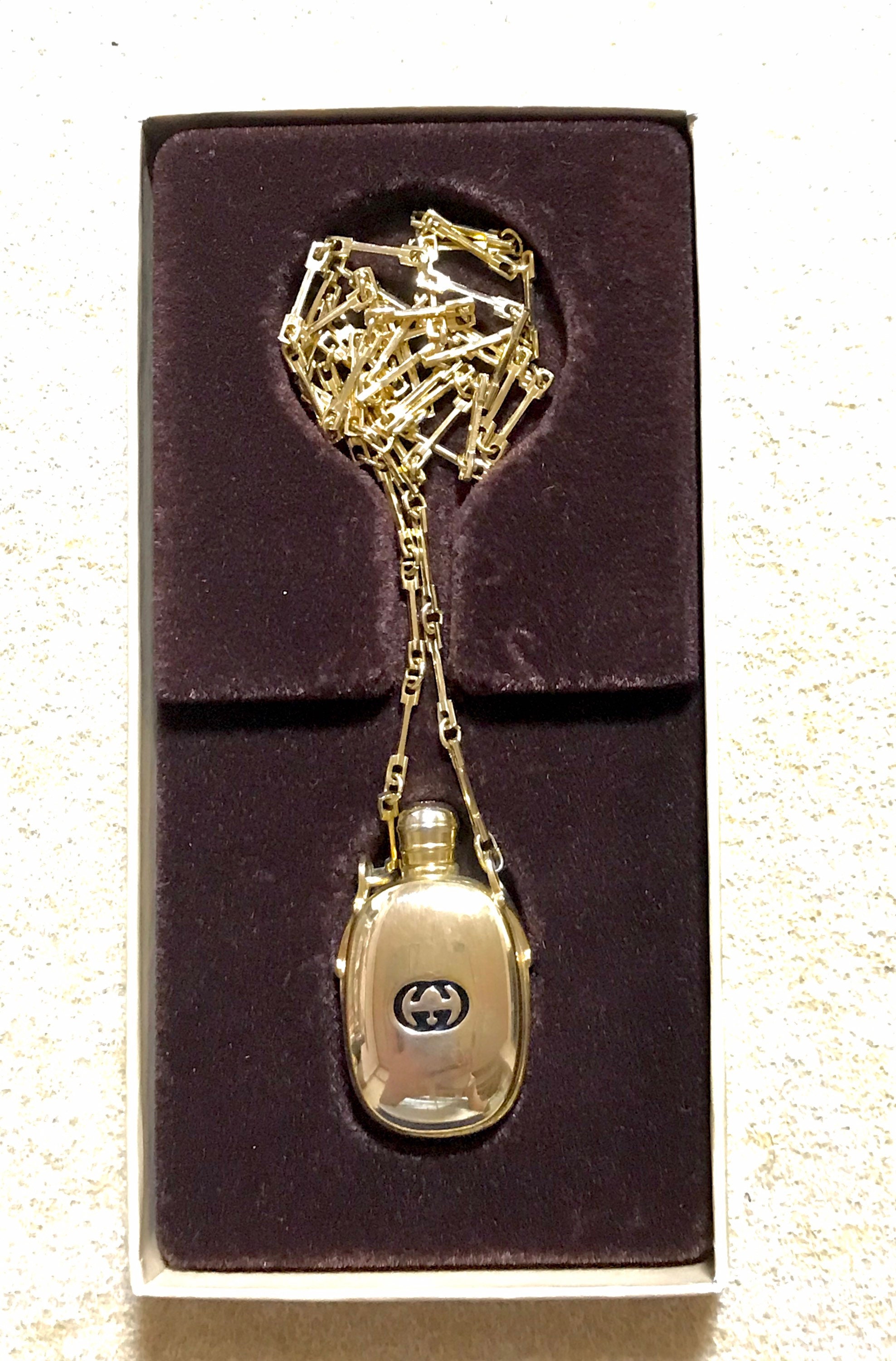 1980s Vintage Gucci Gold-tone Perfume Bottle Necklace — Rare 