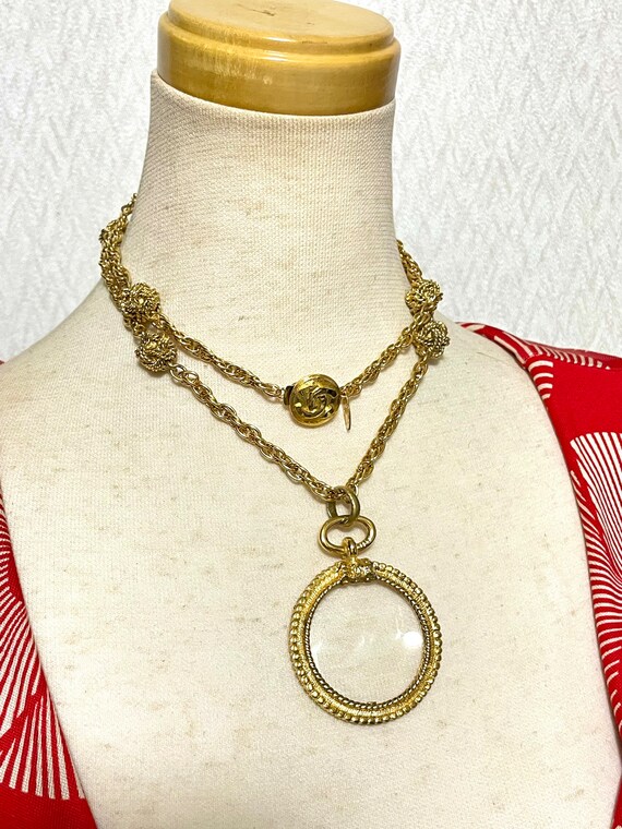 Vintage CHANEL golden chain necklace with loupe g… - image 3