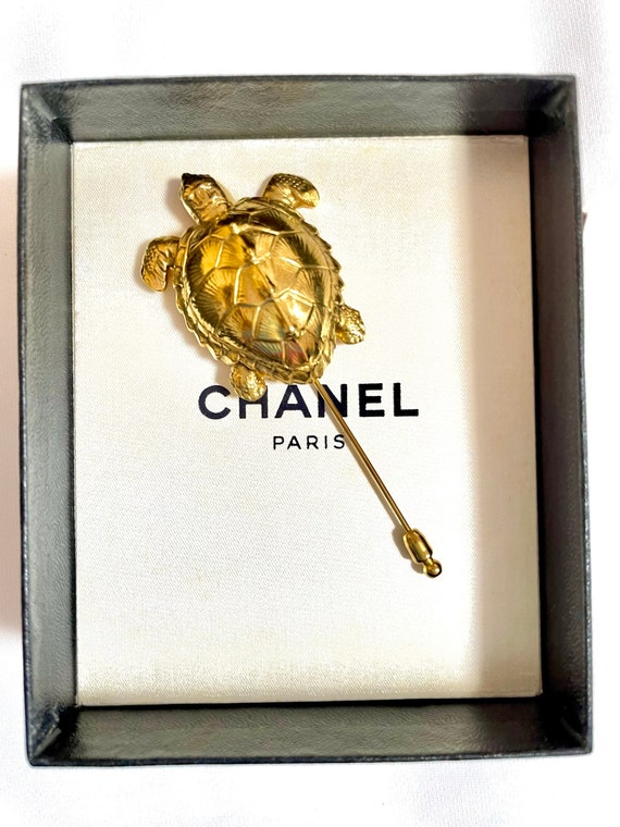 1990s Vintage CHANEL Gold Tone Turtle Brooch With CC Mark