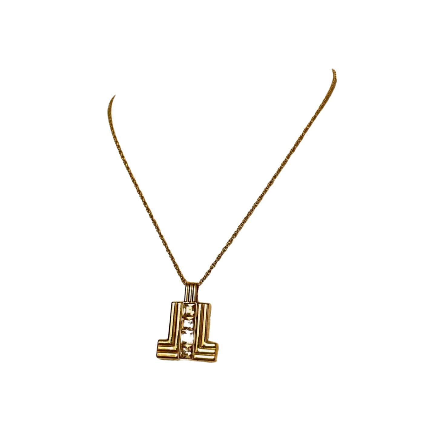 Vintage LANVIN Gold-tone Chain Necklace With Crystals & Iconic “LL