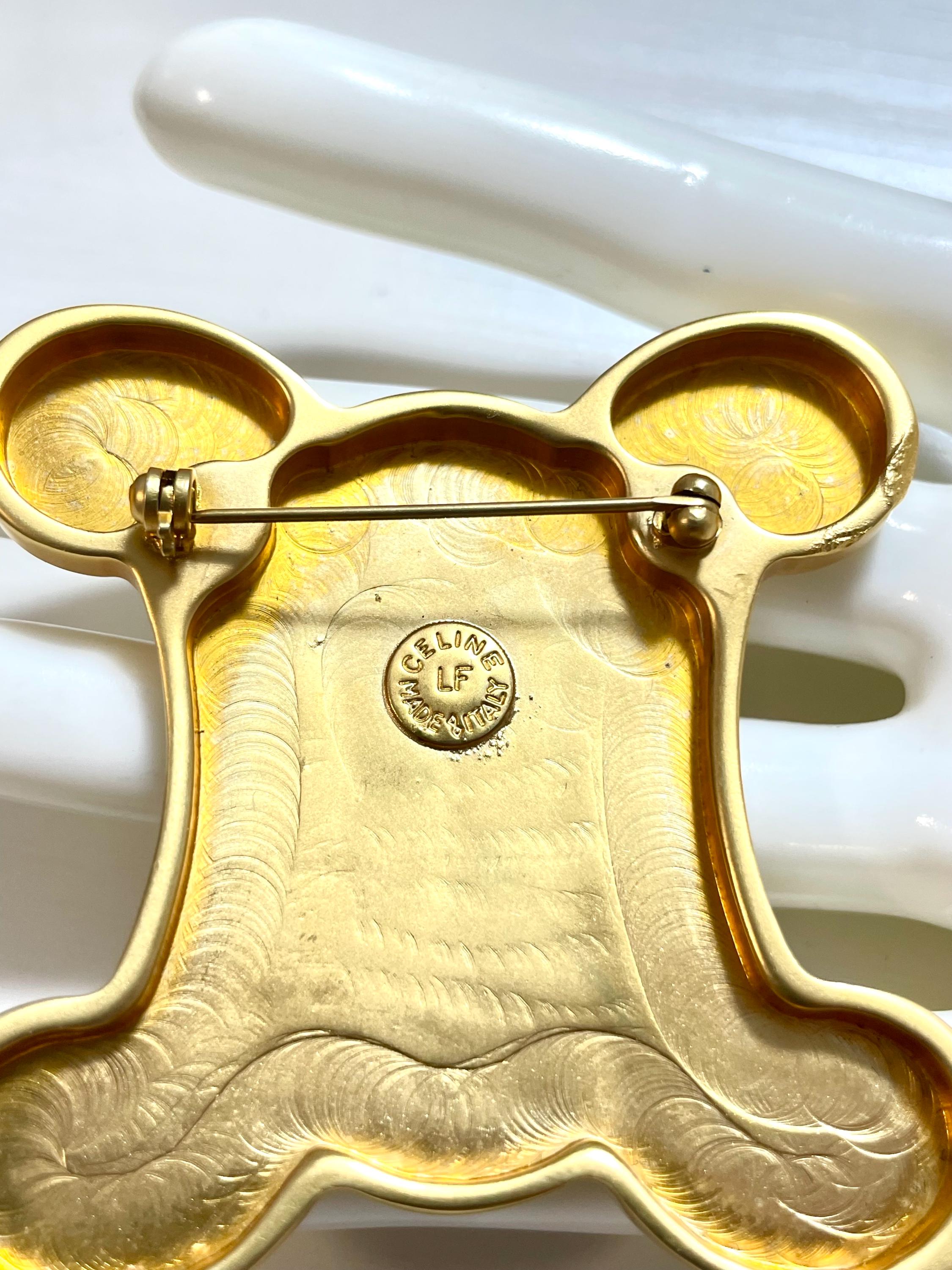 Vintage CELINE Extra Large Gold Tone Triomphe Brooch Statement