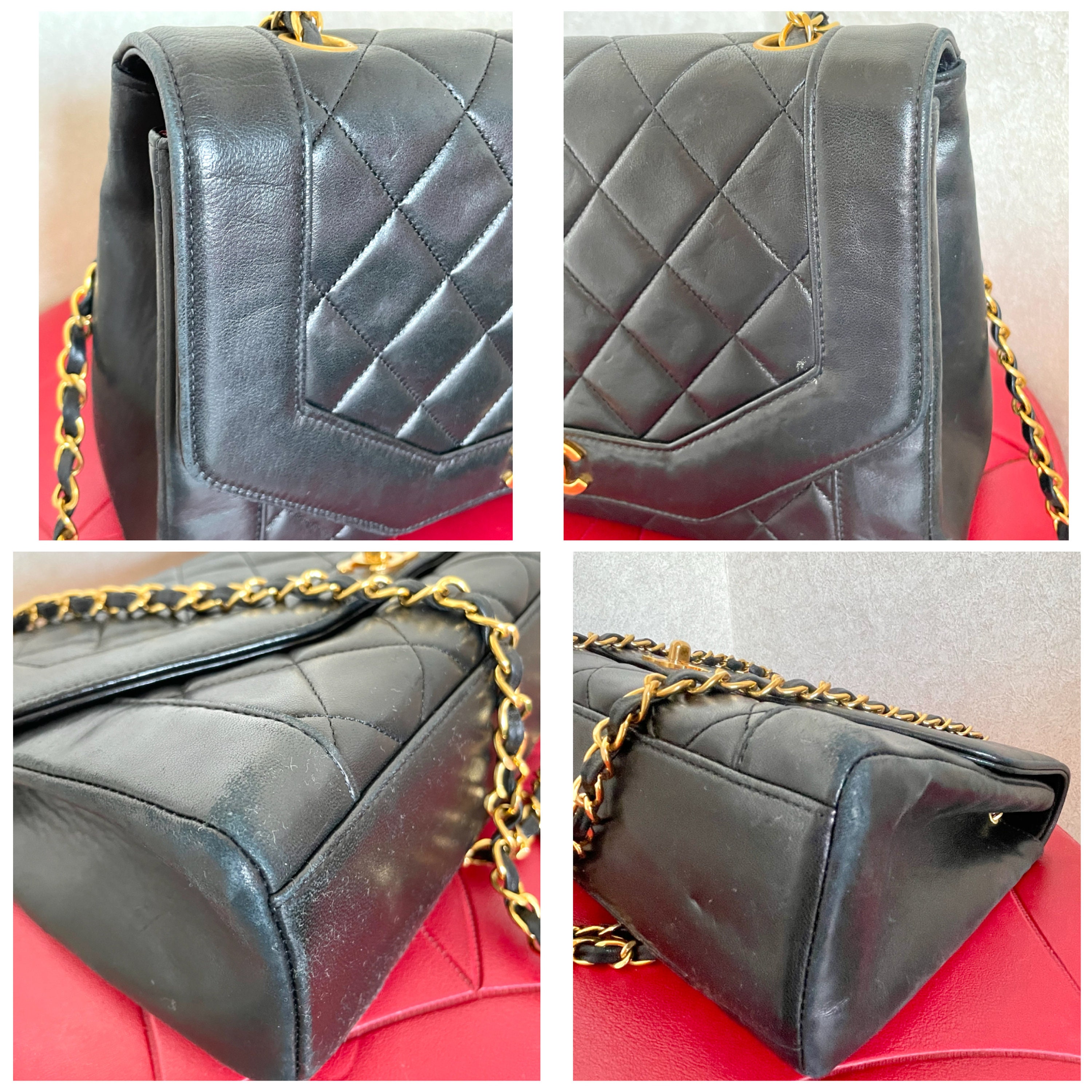 Vintage Chanel Black Lambskin Chain 2.55 Shoulder Bag With 