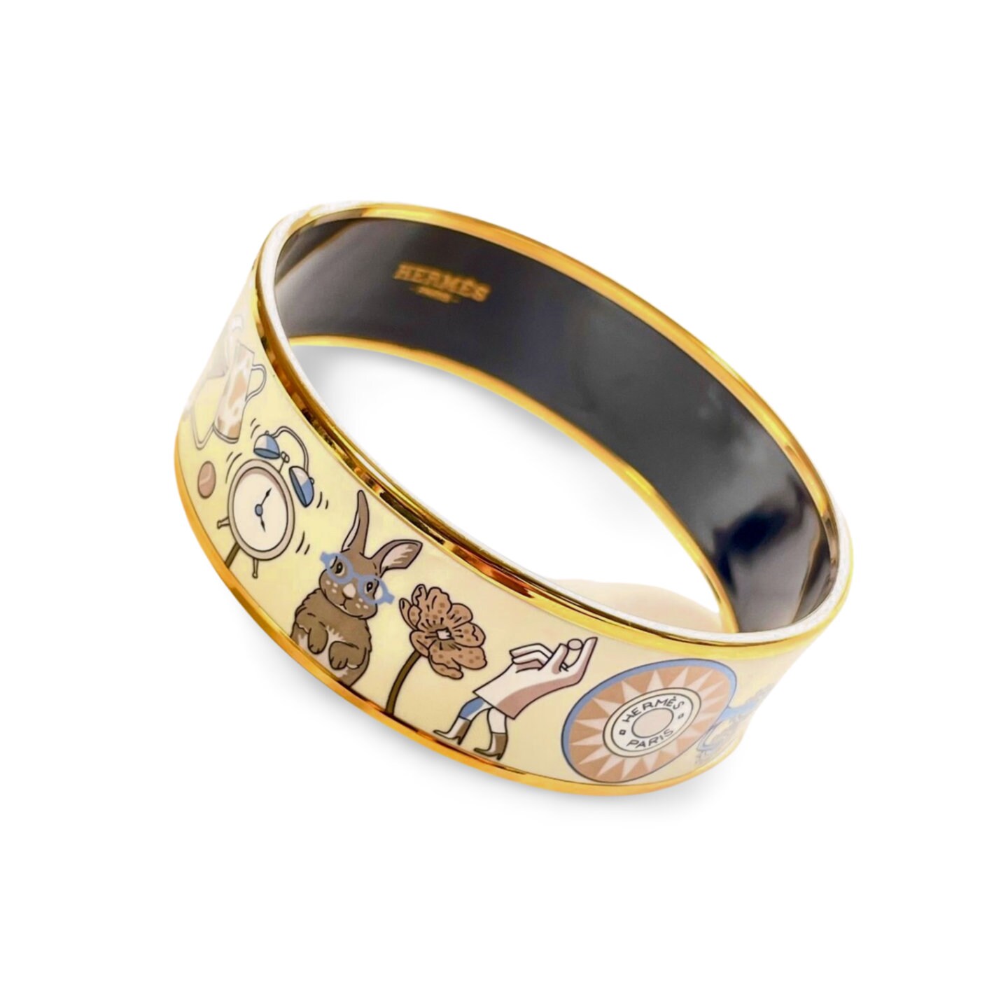 Vintage Hermes Cloisonne Enamel Golden Bangle With Artistic