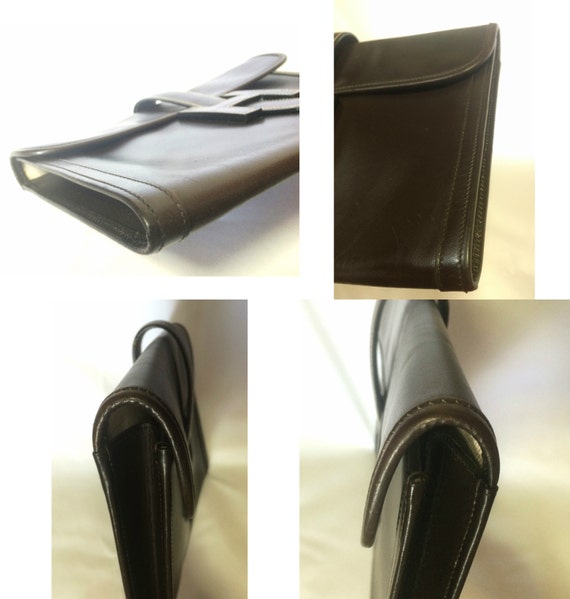 90's Vintage HERMES Jige, Document Case, Dark Brown
