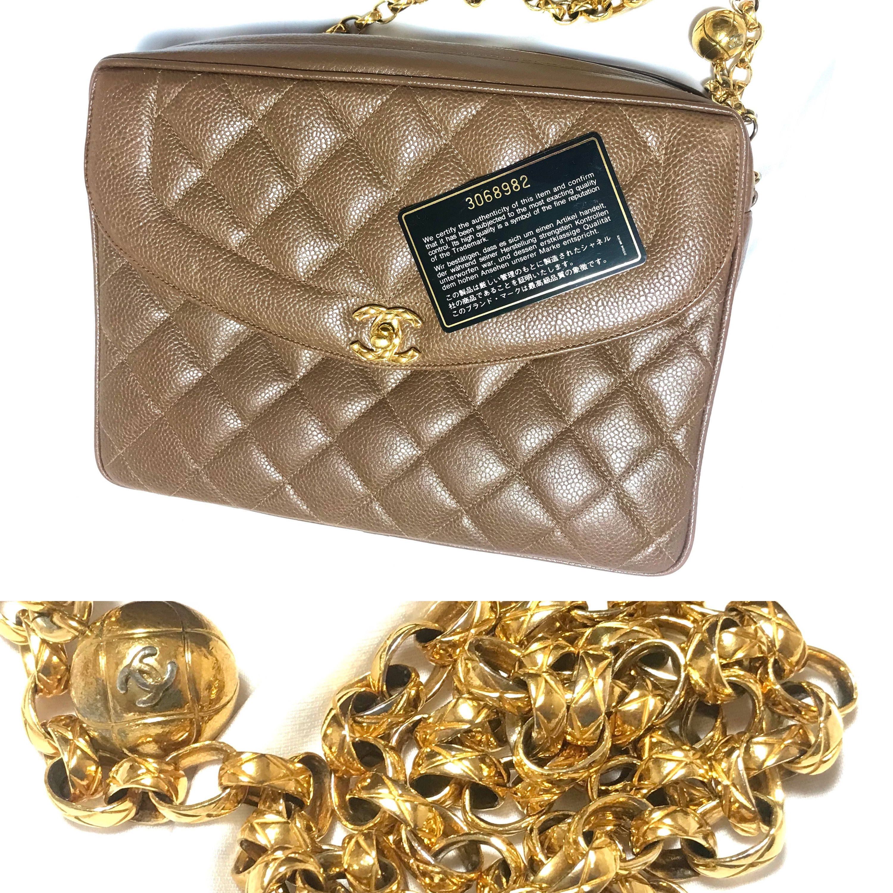 Vintage CHANEL Large Brown Caviar Leather 2.55 Camera Bag Style