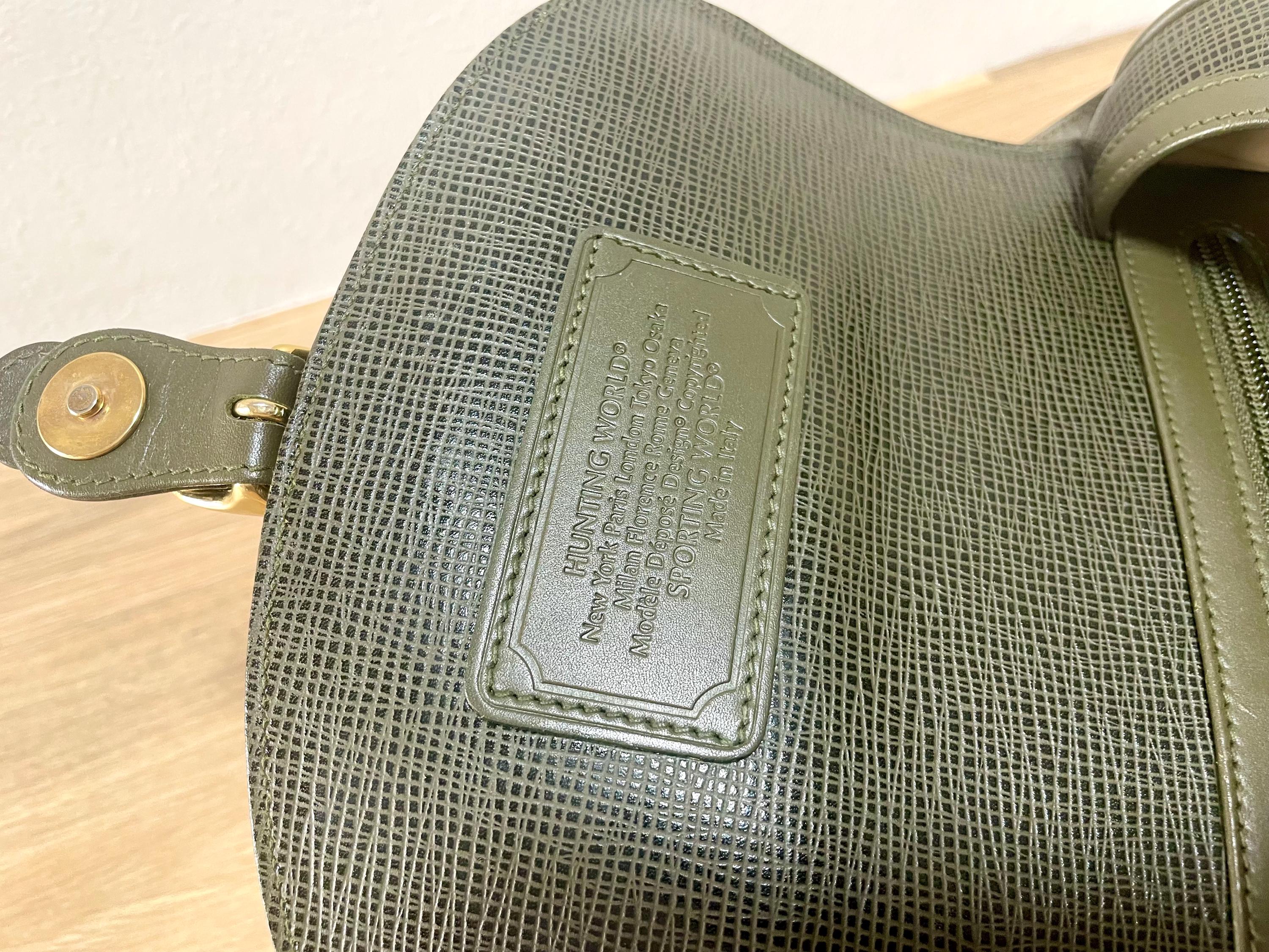 Vintage Hunting World Khaki Genuine Leather Shoulder Bag With
