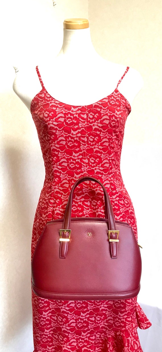 Vintage Valentino Garavani wine leather handbag w… - image 10