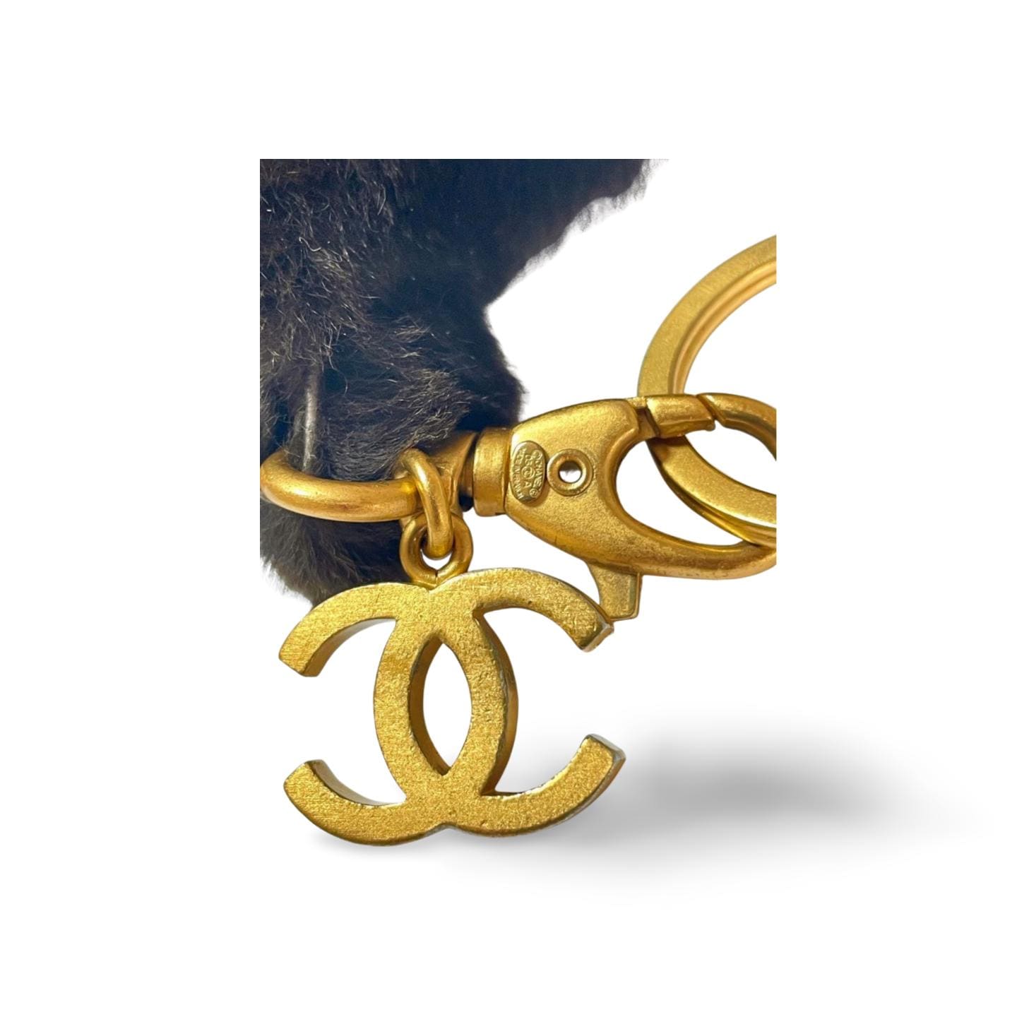 Vintage Chanel Brown Rabbit Fur Key Strap, Keyring With Golden CC